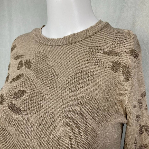 Tricot Chic Sweater Womens Sz 4 Beige Metallic‎ Knit Floral Long Sleeve Pullover - Picture 4 of 9